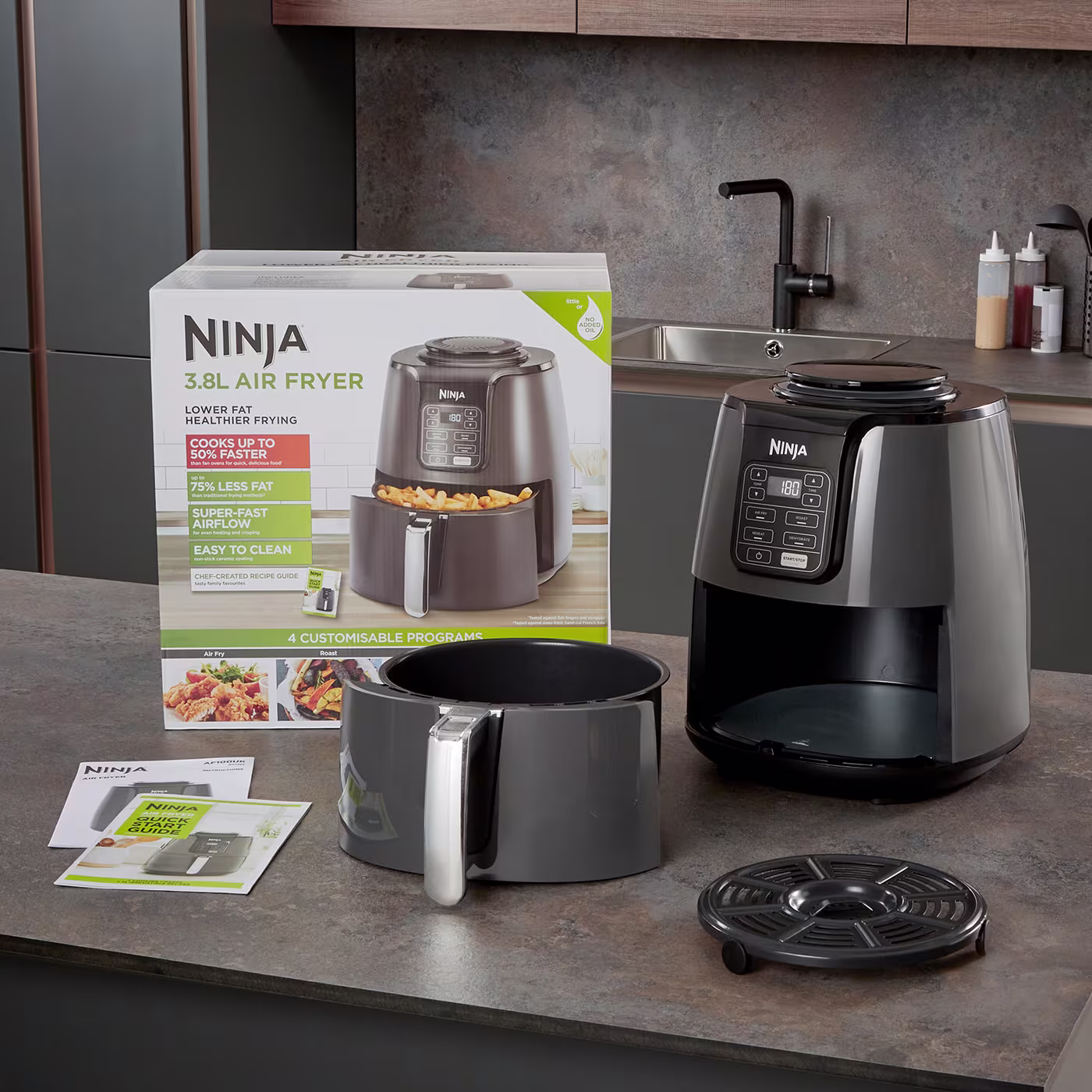 Ninja CRISPi tragbare Air fryer Heißluftfritteuse, 3,8 l, Grau FN101EUGY